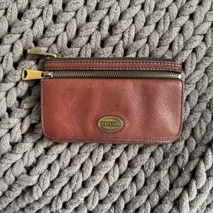 FOSSIL, brown leather long wallet, gold hardware